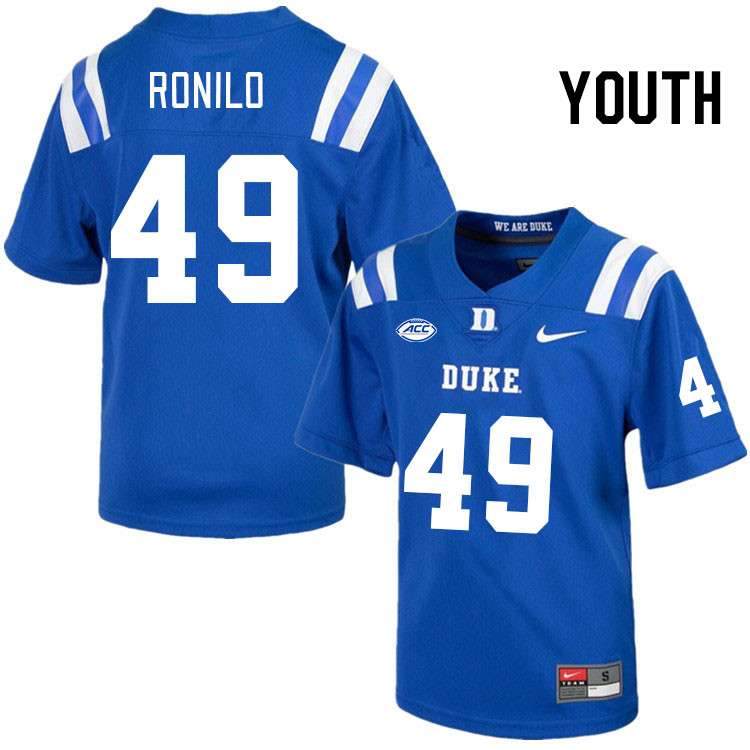 Youth #49 Jack Ronilo Duke Blue Devils College Football Jerseys Stitched Sale-Royal - Click Image to Close